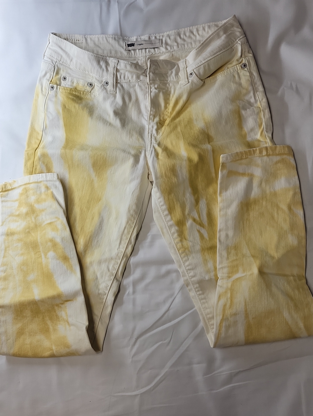 Levi's White and Yellow Tie-Dye Slim Straight Jeans Leggings 29